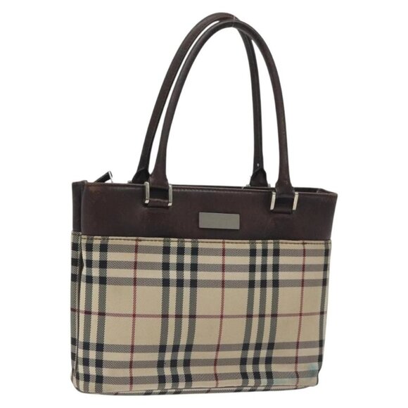 BURBERRY Nova Check Hand Bag Canvas Beige